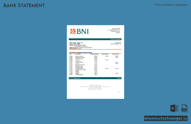 Beispielvorschau für einen Kontoauszug der Indonesia Bank Negara Indonesia BNI
